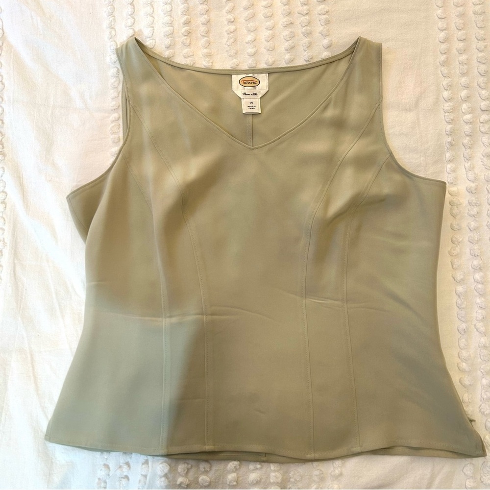 Talbots women’s Tan Cream 100% Silk Sleeveless Blouse Sz 14 - Picture 10 of 16